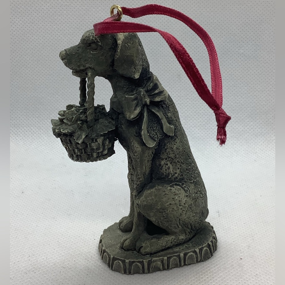 Vintage Weimaraner Dog Christmas Ornament Cement Porch Dog Flower Basket 4”